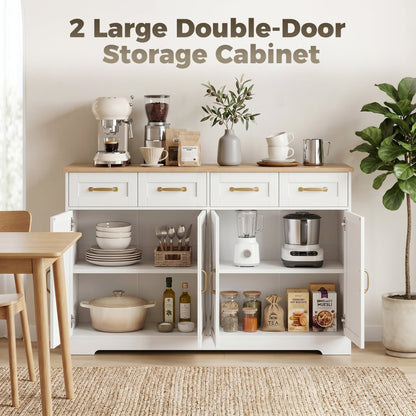 HOMCOM Sideboard Buffet Cabinet, 140 cm Kitchen Storage Cabinet with 4 Drawers, 4 Doors and 2 Adjustable Shelves, White