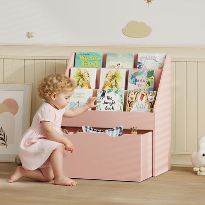 AIYAPLAY Bookcase for Kids with Shelves, Drawer, Bookcase for Bedroom, Playroom, Pink