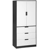 HOMCOM 2 Door Wardrobe, Modern Wardrobe with 3 Drawers and Hanging Rod for Bedroom, Black
