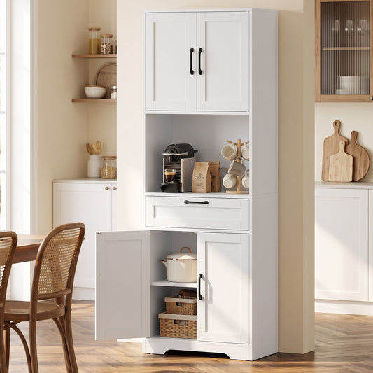 HOMCOM 170 cm Tall Kitchen Pantry with Adjustable Shelves in White Wood Effect
