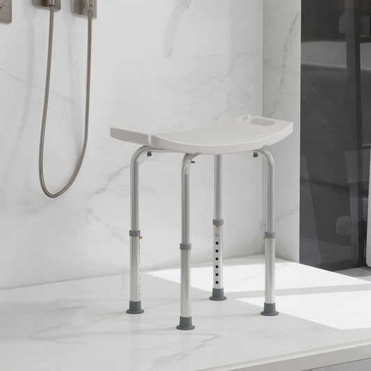 HOMCOM Height Adjustable Bath Stool, Aluminium Shower Stool with Non-Slip Pads for Elderly, Disabled, Seniors, Pregnant, White