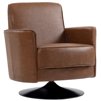 HOMCOM Upholstered Swivel Accent Chair with Thick Padding, Brown