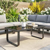 Outsunny Outdoor Garden Coffee Table, Rectangle Metal Side Table with Tempered Glass Tabletop, Adjustable Foot Pads