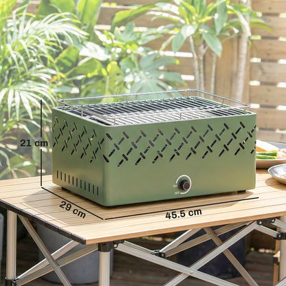 Outsunny Portable Charcoal BBQ Grill, Battery Powered Barbecue Grill with Built-in Fan for Camping Picnic, Light Green