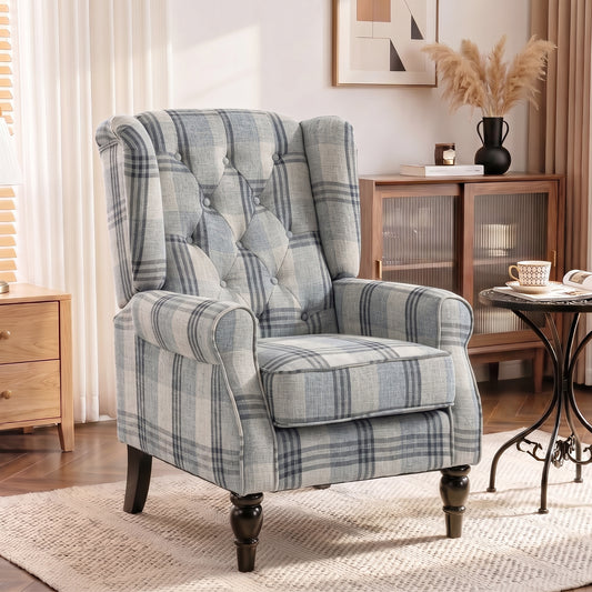HOMCOM Faux Linen Armchair with Thick Spring Cushion in Mixed Plaid
