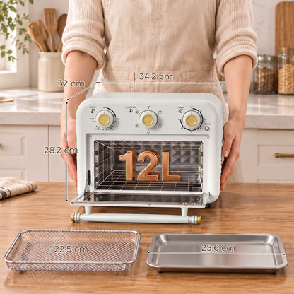 HOMCOM Air Fryer Toaster Oven, Convection Countertop Oven, with Adjustable Temperature and Timer, 12 L, Cream White