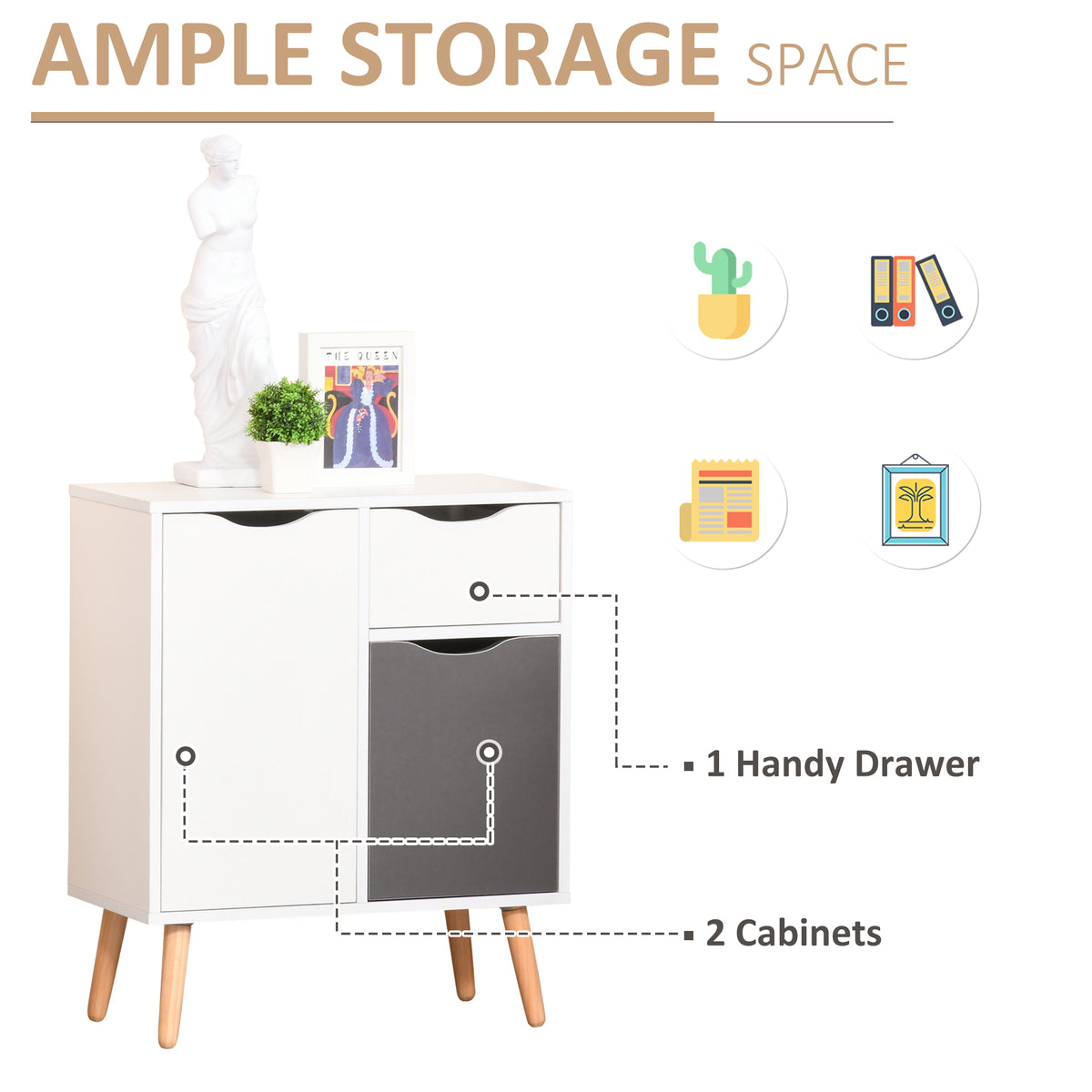 HOMCOM Sideboard Floor Cabinet Storage Cupboard in Grey