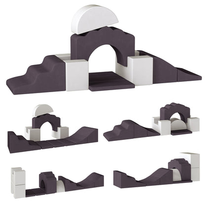AIYAPLAY 7 Piece Kids Soft Play Set with Detachable Cover, Baby Indoor Climb and Crawl Foam Toys for Toddlers, Brown
