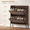 HOMCOM Shoe Cabinet with 2 Flip Drawers, Boho Narrow Shoe Storage Cabinet, Dark Brown