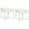HOMCOM Bedside Table with Drawer and Bottom Shelf, Square Side End Table for Bedroom, Living Room, White, Set of 2