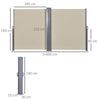 Outsunny 6 x 1.6 M Double Canopy Pull-Out Side Awning Sun Rain Outdoor Protection w/ Steel Frame Retractable Garden Privacy Home Commercial Beige