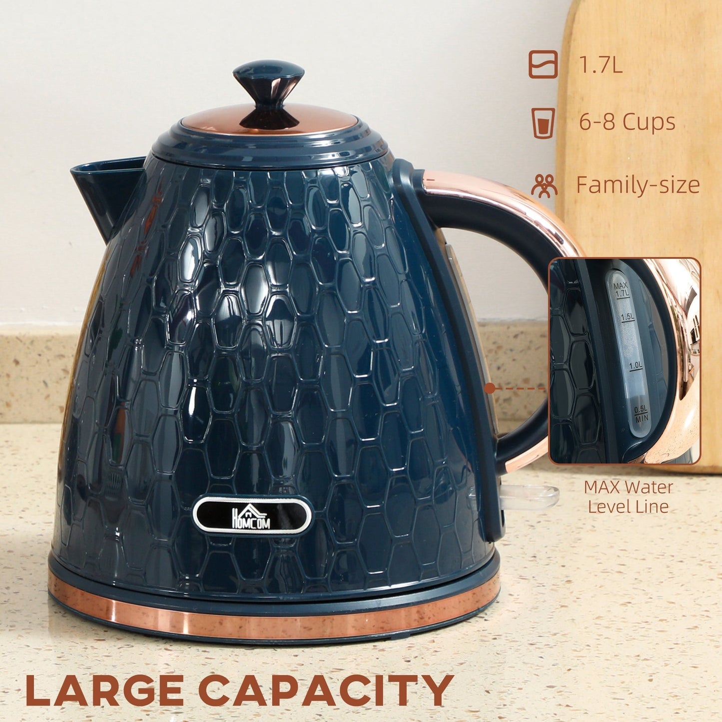 HOMCOM 3000W Rapid Boil Honeycomb Kettle - Dark Blue