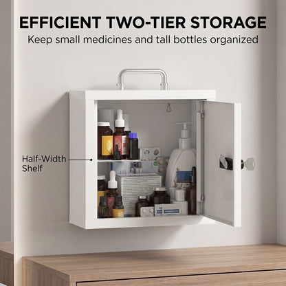HOMCOM Wall Mount Medicine Cabinet with Combination and Key Lock, 2 Tier Stainless Steel First Aid Cabinet, White