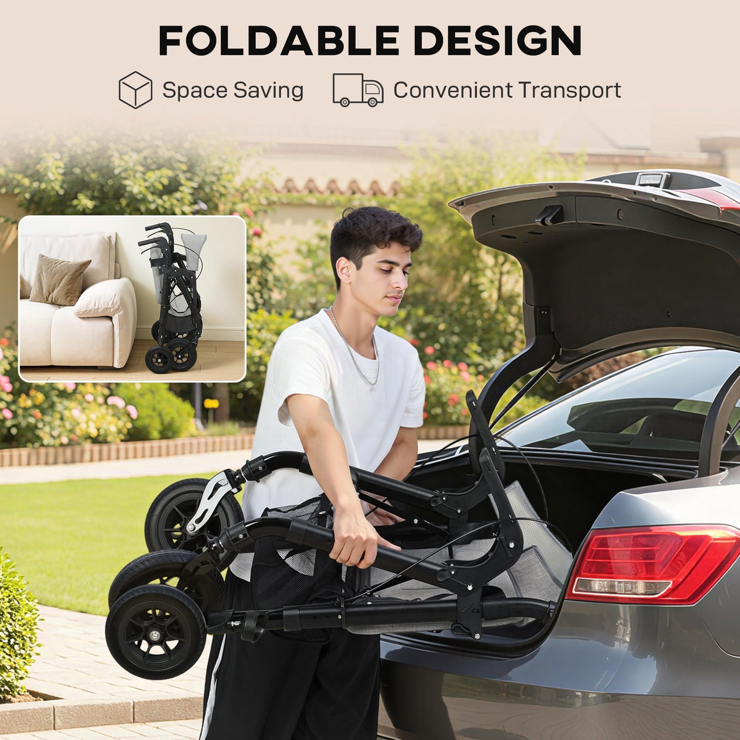 HOMCOM Rollator Walker Wheelchair, with Seat - Grey