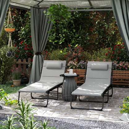 Outsunny Set of Two Reclining Sun Loungers in Light Grey