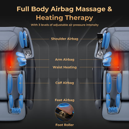 Zero Gravity SL Track Shiatsu Recliner Massage Chair with Waist Heating-Black