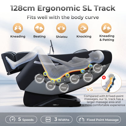 Zero Gravity SL Track Shiatsu Recliner Massage Chair with Waist Heating-Black