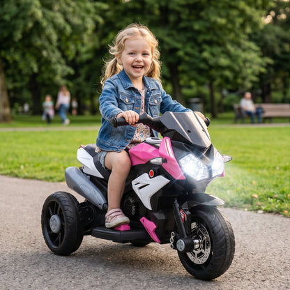 HOMCOM Kids Electric Motorcycle, 6V Ride on Motorcycle with 3 Wheels, LED Headlight, Music, Horn for Boys Girls 3-5 Years, Pink