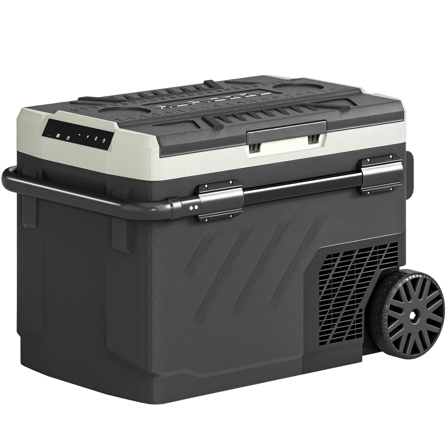 Outsunny 40L Compressor Car Fridge Freezer, Dual Zone Camping Refrigerator with App Control, Telescopic Handle, -20 degreesC-20 degreesC