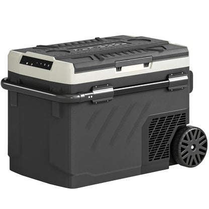 Outsunny 40L Compressor Car Fridge Freezer, Dual Zone Camping Refrigerator with App Control, Telescopic Handle, -20 degreesC-20 degreesC