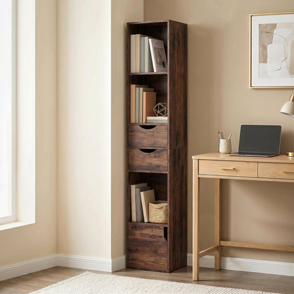 HOMCOM Bookcase with Drawers Adjustable Shelf Bookshelf with 2 Drawers and Cabinet 158 cm Rustic Brown