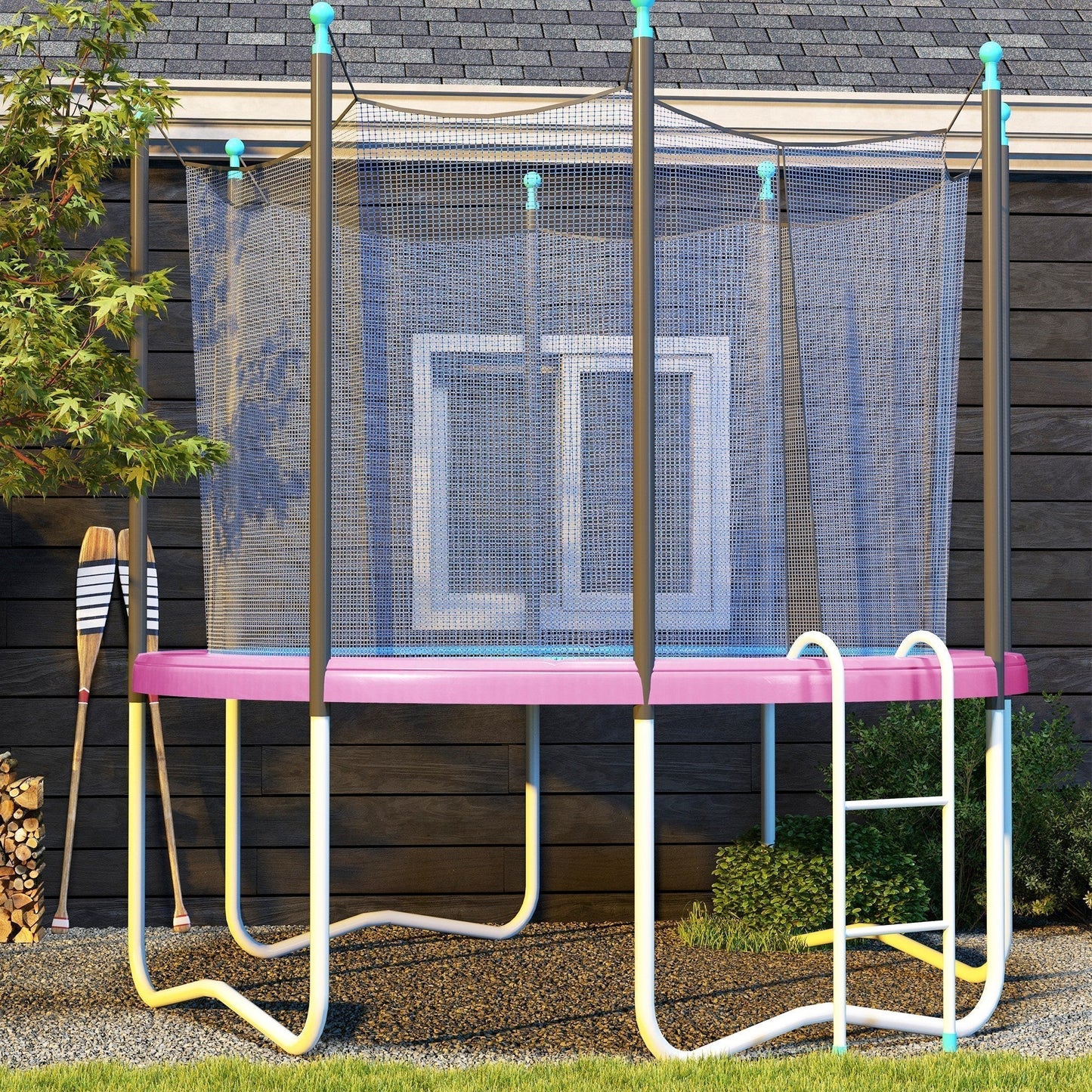 SPORTNOW 12FT Trampoline Spring Cover, Plastic Trampoline Pad Replacement with Elastic Cord, Waterproof, UV Resistant and Tear-Resistant, Pink