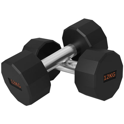 SPORTNOW Dumbbells Weights Set with 12-Sided Shape and Non-Slip Grip for Men Women Home Gym Workout, 2 x 12kg