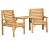 Outsunny Wooden Garden Love Seat, 2 Seater Jack & Jill Companion Seat with Coffee Table and Parasol Hole, Partner Bench, Table and Chairs Set, Outdoor Furniture for Garden, Balcony, Patio, Brown