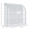 Outsunny Walk-In Lean to Wall Greenhouse with Windows and Doors, Outdoor Green House with 3 Tiers 4 Wired Shelves, 200L x 100W x 215Hcm, White