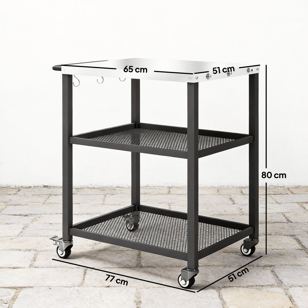 Outsunny Outdoor Grill Cart with Stainless Steel Tabletop in Black