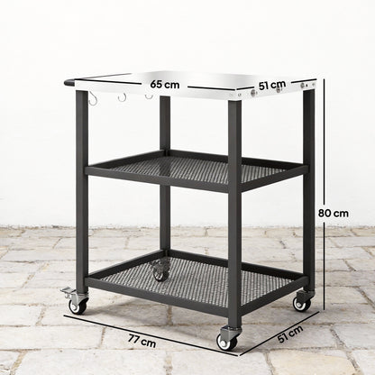 Outsunny Outdoor Grill Cart with Stainless Steel Tabletop in Black