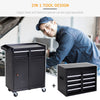 DURHAND Tool Chest 2 in 1 Metal Tool Cabinet Storage Box with 5 Drawers Pegboard Wheels 60x28x104.5cm Black