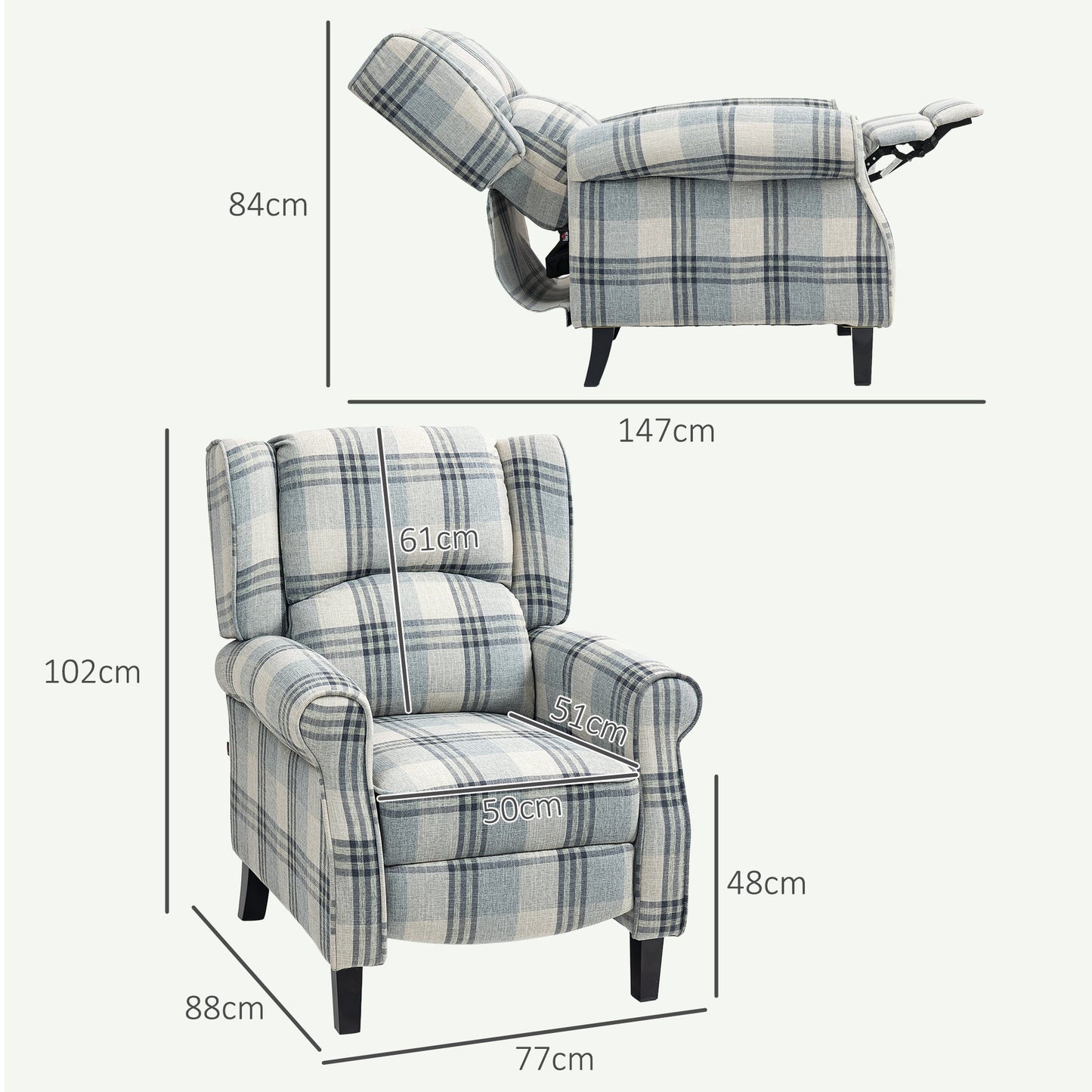 HOMCOM 160 degrees Reclining Armchair, with Footrest - Grey