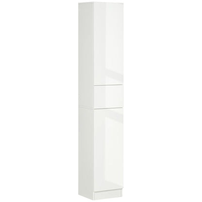 kleankin Luxury Tall Bathroom Cabinet with High Gloss Panel, Sleek White Bathroom Cabinet with Push-to-Open Door, White