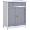 kleankin 75x60cm Freestanding Bathroom Storage Cabinet Unit w/ 2 Drawers Cupboard Adjustable Shelf Metal Handles Traditional Style Grey White