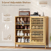 HOMCOM Bamboo Shoe Cabinet with 2 Sliding Slat Doors, 16Pairs, Adjustable Shelves, Natural