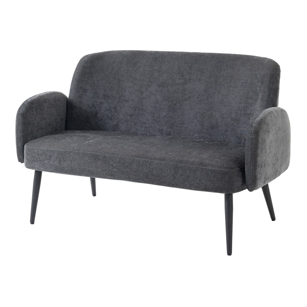 HOMCOM 132cm 2 Seater Sofa, Velvet Comfy Small Sofa Couch with Wide Seat, Thick Padding, Tapered Metal Legs, Dark Grey