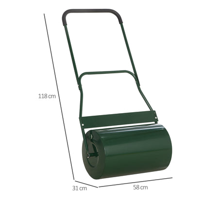 Outsunny 40L Garden Lawn Roller, Water Sand Filled Outdoor Grass Roller, a32cm Heavy Duty Metal Lawn Push Rolling Tool for Grass Seeding, Soil Levelling, Green