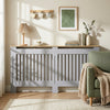 HOMCOM Slatted Radiator Cover, Painted Cabinet with Line Grill Design, 172L Ã 19W Ã 81H cm, Grey