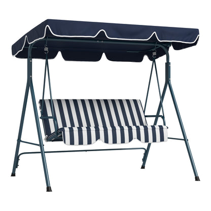 Outsunny 3 Seater Garden Swing Chair, Outdoor Swing Chair with Adjustable Canopy, Mental Frame & Cushions, Blue