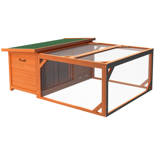 PawHut Rabbit Hutch Outdoor Guinea Pig Hutch with Run Small Animal Off-ground Duck House Hideaway Backyard with Openable Roof 125.5 x 100 x 49cm Orange