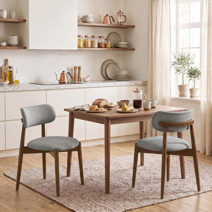 HOMCOM Dining Chairs Chenille Upholstered Kitchen Chairs Curved Backrest Rubberwood Legs Grey