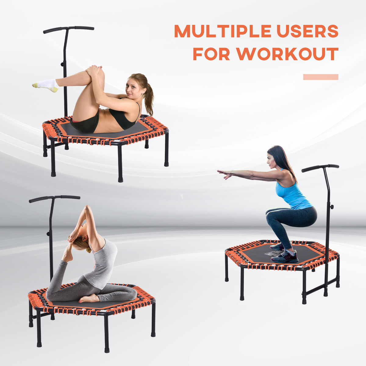 HOMCOM Mini Trampoline W/Adjustable Handle Bar in Black and Orange