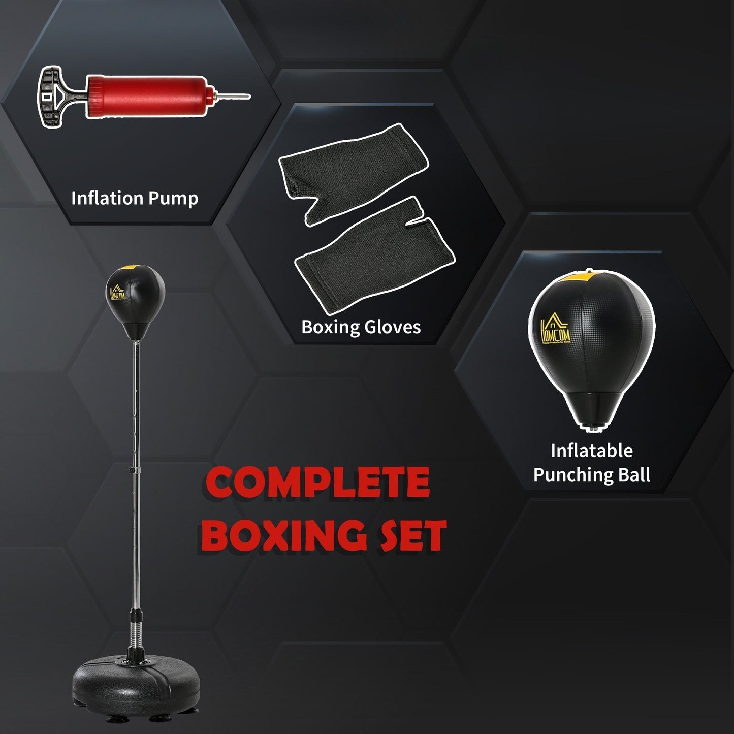HOMCOM Punching Bag with Stand, 133-151cm Adjustable Height, for Teens, Gold Tone/Black