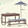 AIYAPLAY Outdoor Wooden Kids Picnic Table & Bench Set with Cushions and Umbrella, for Patio, Garden, Navy Blue