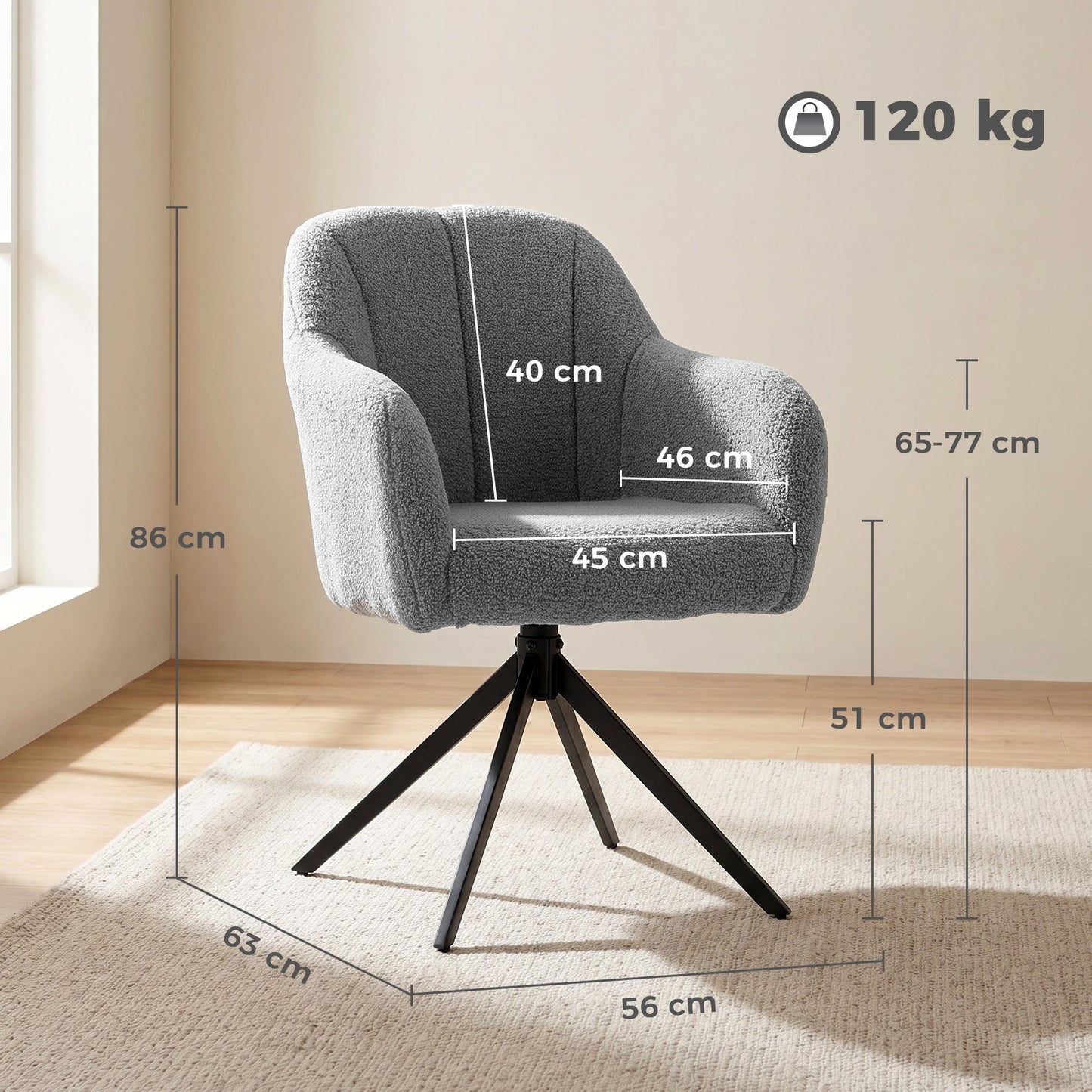 HOMCOM 360 Degree Swivel Accent Chair, Snow Flannel Armchair, Grey