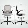 Vinsetto Adjustable Mesh Standing Desk Chair with Flip-up Armrests Lumbar Support Armrests Adjustable Footrest Ring Grey