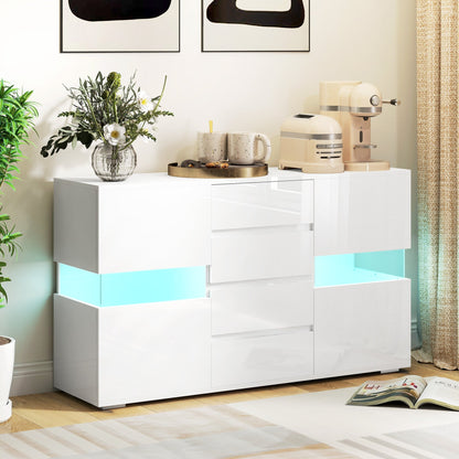 بوفيه إضاءة LED من HOMCOM - أبيض شديد اللمعان