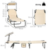Outsunny 2 Piece Folding Sun Loungers with Canopy, Adjustable Recliner Garden Chairs with Side Pocket, Steel Frame and Breathable Mesh for Outdoor, Pool, Beach, Garden, Tan Brown