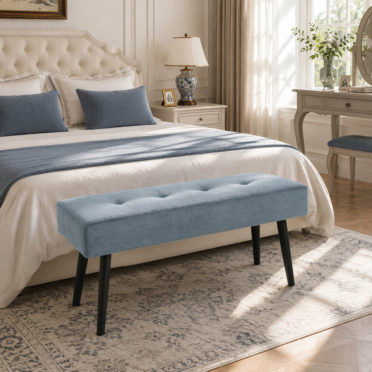 HOMCOM Upholstered Bedroom Entryway Bench in Blue